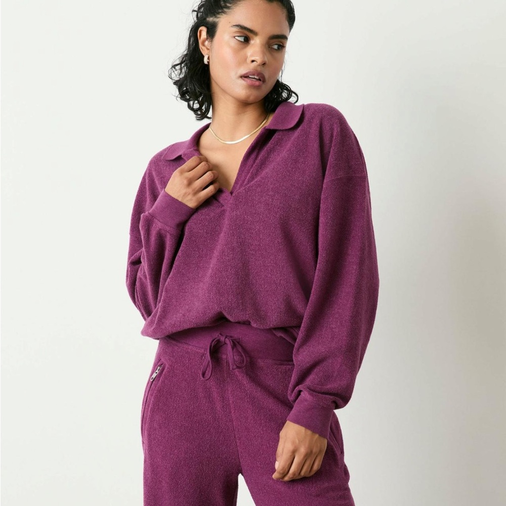 Sincerely Jules For Bandier Flint Polo Sweatshirt Plum Wine. NWT!! Size small
